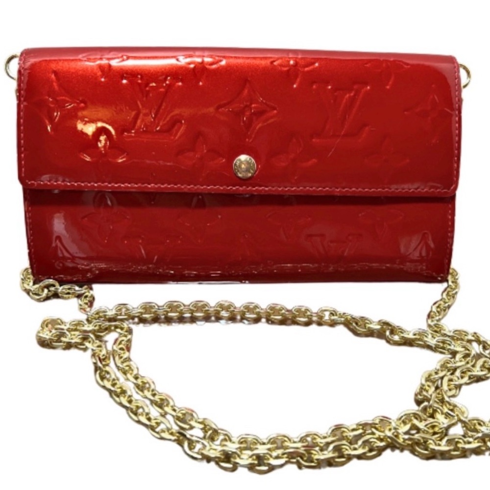 Louis Vuitton Candy Apple Red Patent Leather Vernis Wallet with Chain